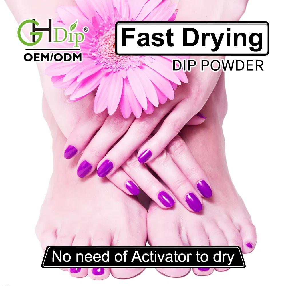 Purple Nail Fast Drying Dipping Powder 3 in 1 Color Match Gel Polish and Nail Lacquer