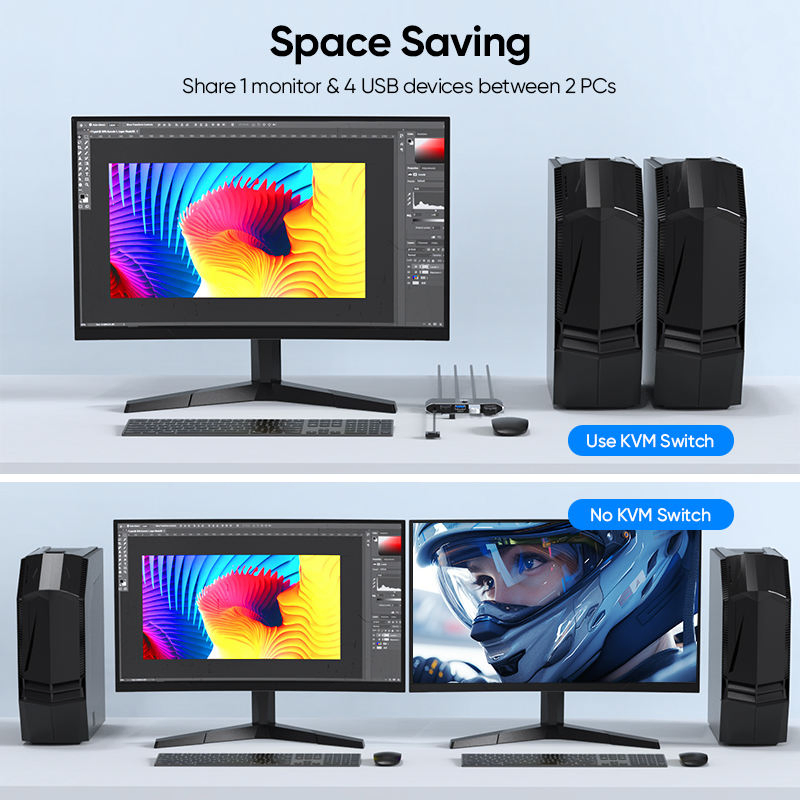 Custom Dp 1.4 Dual 8K@60Hz Kvm Switch Gaming Dock for 2 PCS 2 Monitors W/ EDID G-Sync Freesync Kvm Switcher