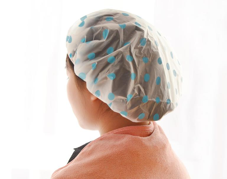 Disposable PE Shower Cap with Heart-Shaped in Pink