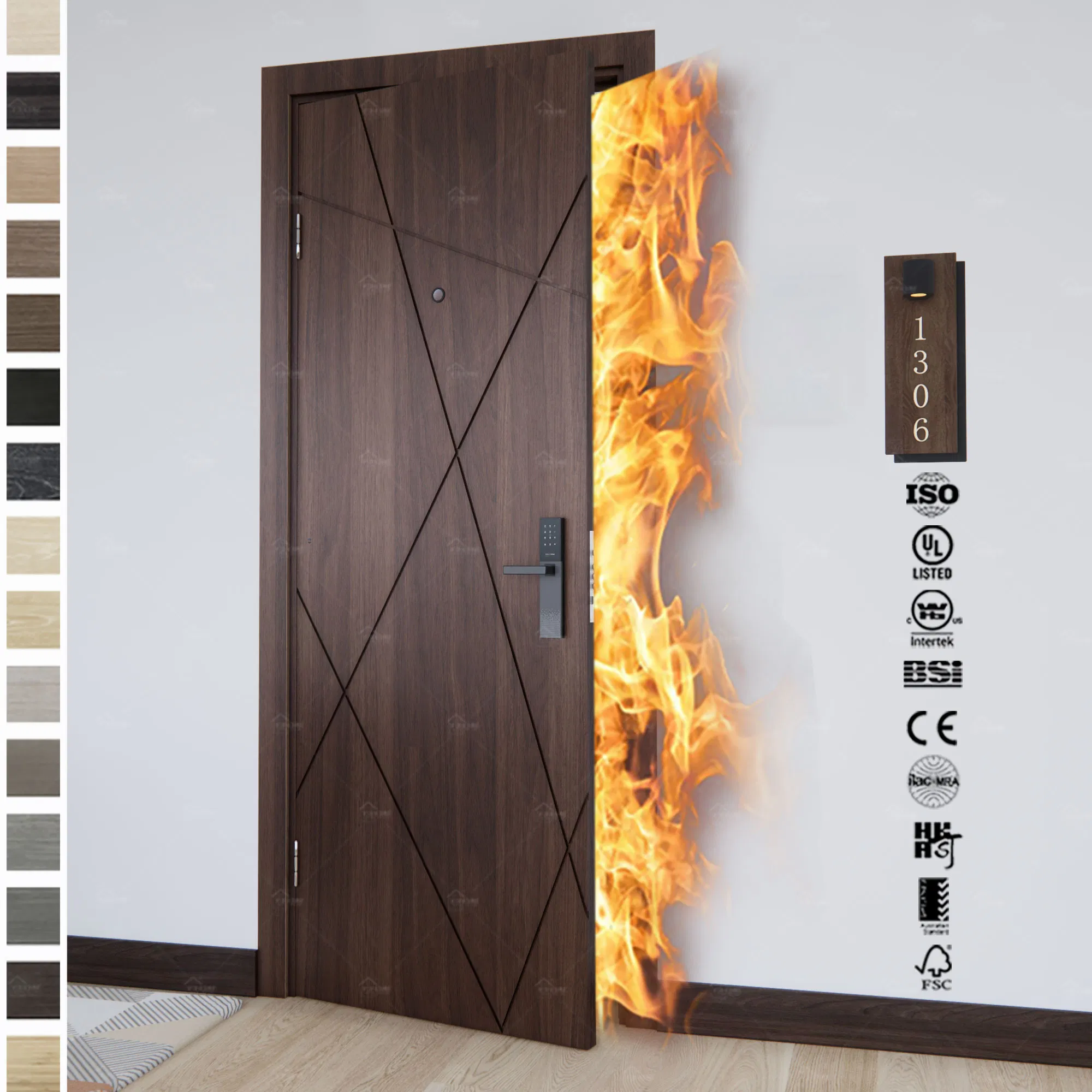 European Standard Hotel 45dB Fire Resistant Foshan Modern Soundproof Fire Retardant Interior Fire Proof Doors