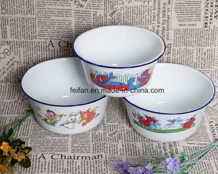 White Color and Decal Metal Water Bowl for Washing Hand