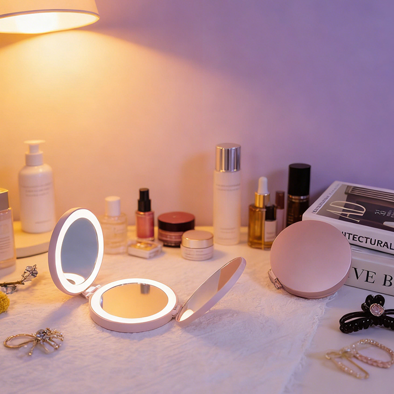 Battery Operated Lighted Compact Mirror, 1X/5X/7X Magnification Double-Sided Travel Makeup Mirror with LED Lights