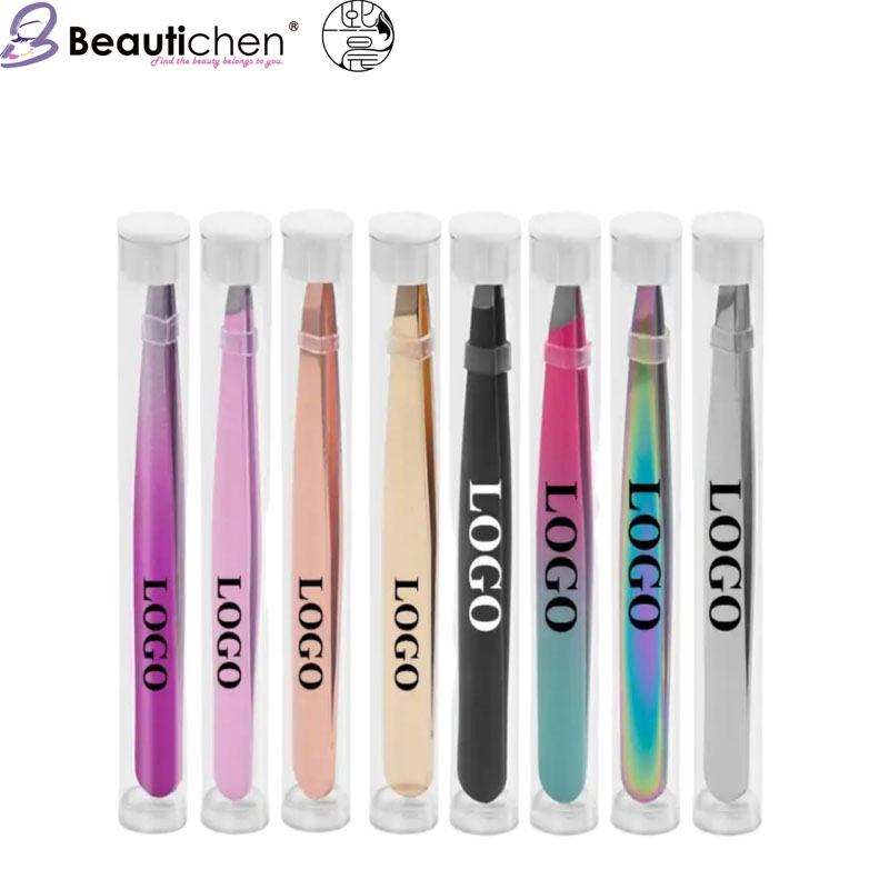 Beautichen Slant Tweezers 1.2mm - Professional Lash & Brow Tweezers for False Eyelashes & Hair Plucking, 9.6cm
