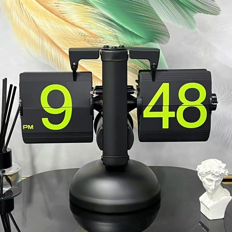 Automatic Flipping Clock Seat Clock Black with Colored Number Mechanical