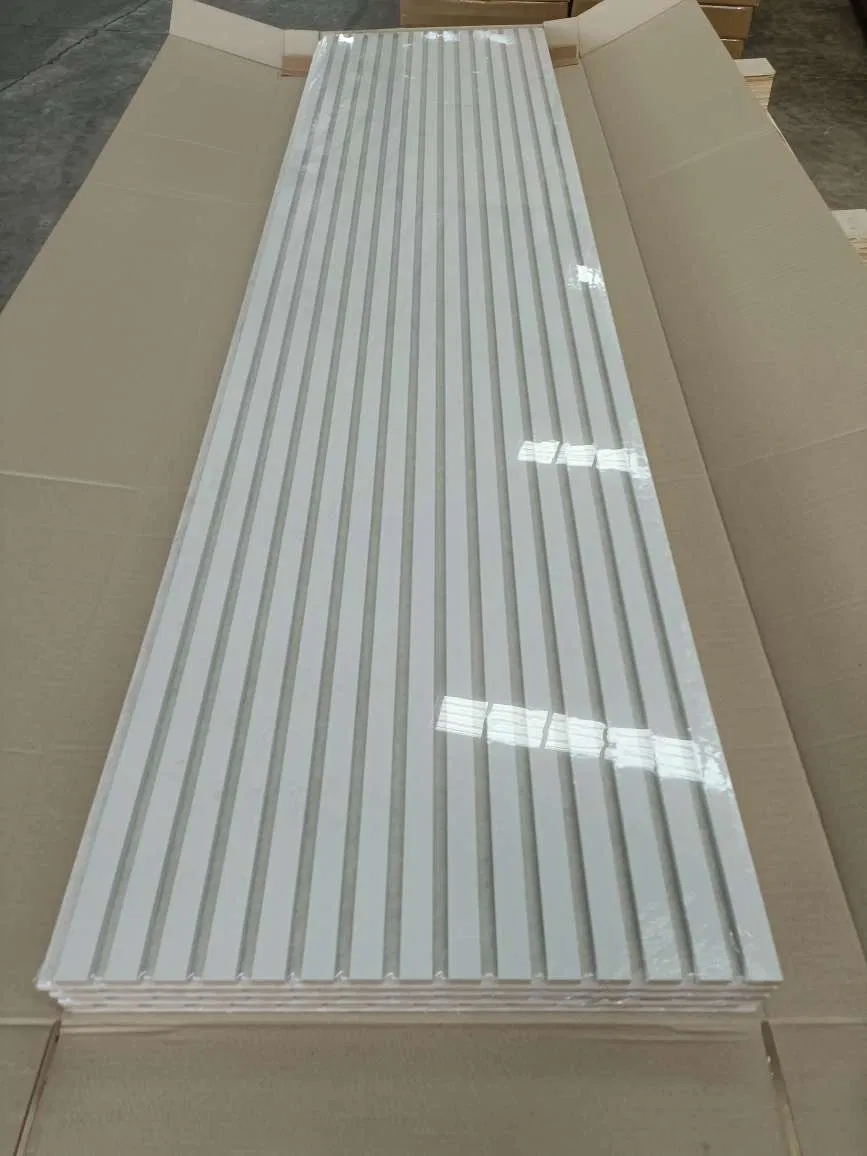 White PVC Film Wood Slat Acoustic Wall Panel Sound Absorption Ceiling