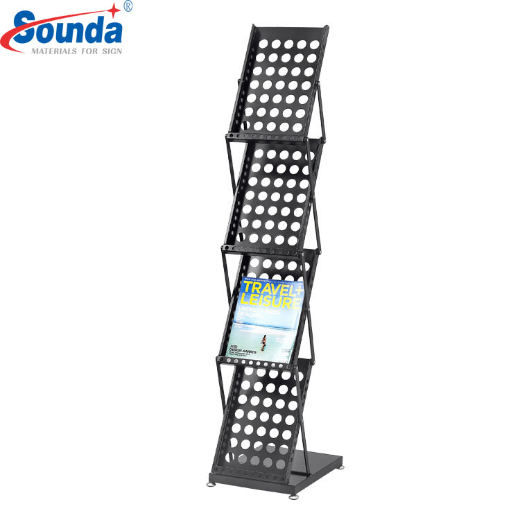 Portable Black Metal Magazine Display Stand Brochure Holder