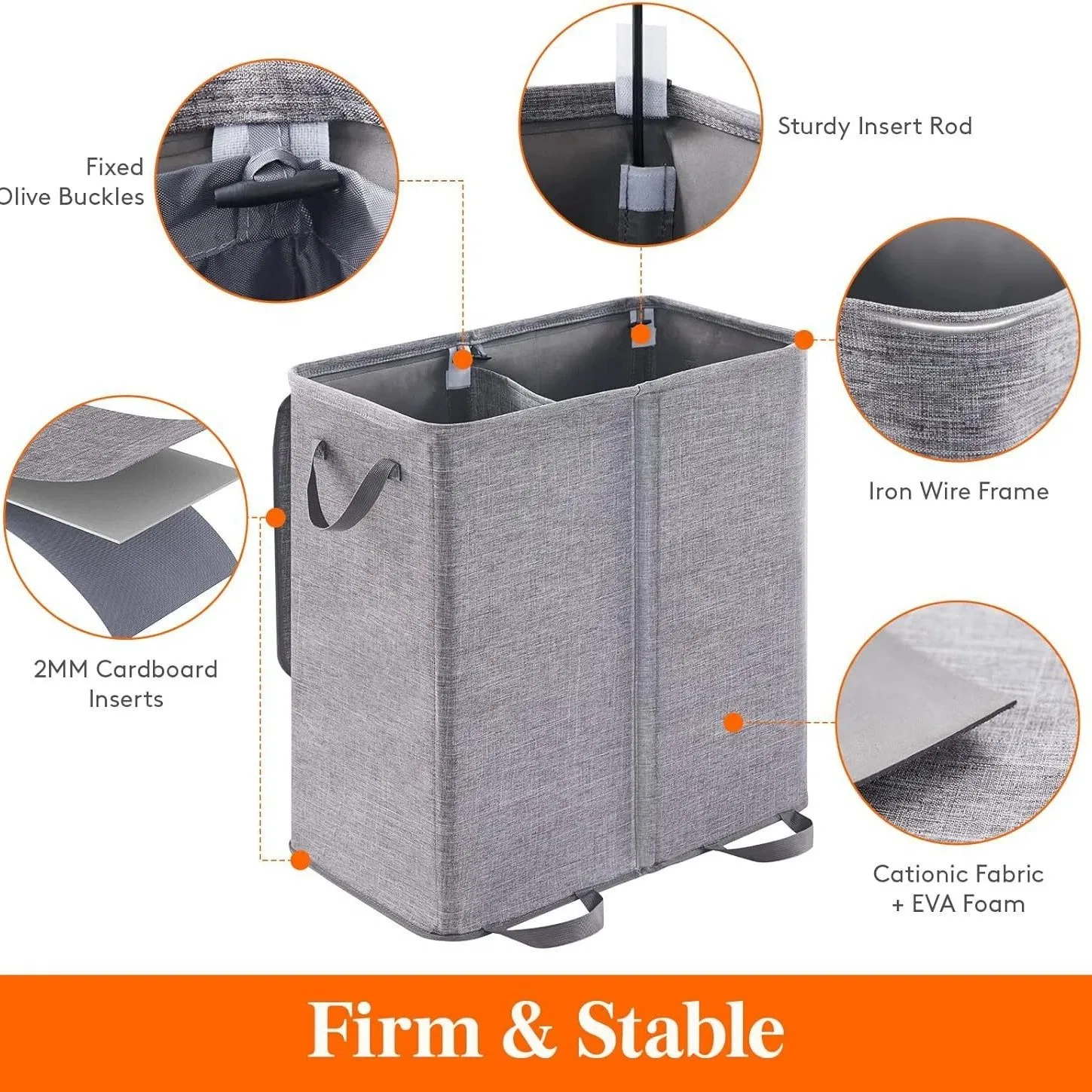 135L 2-Compartment Laundry Basket with Lid and Removable Laundry Bags Mi30564