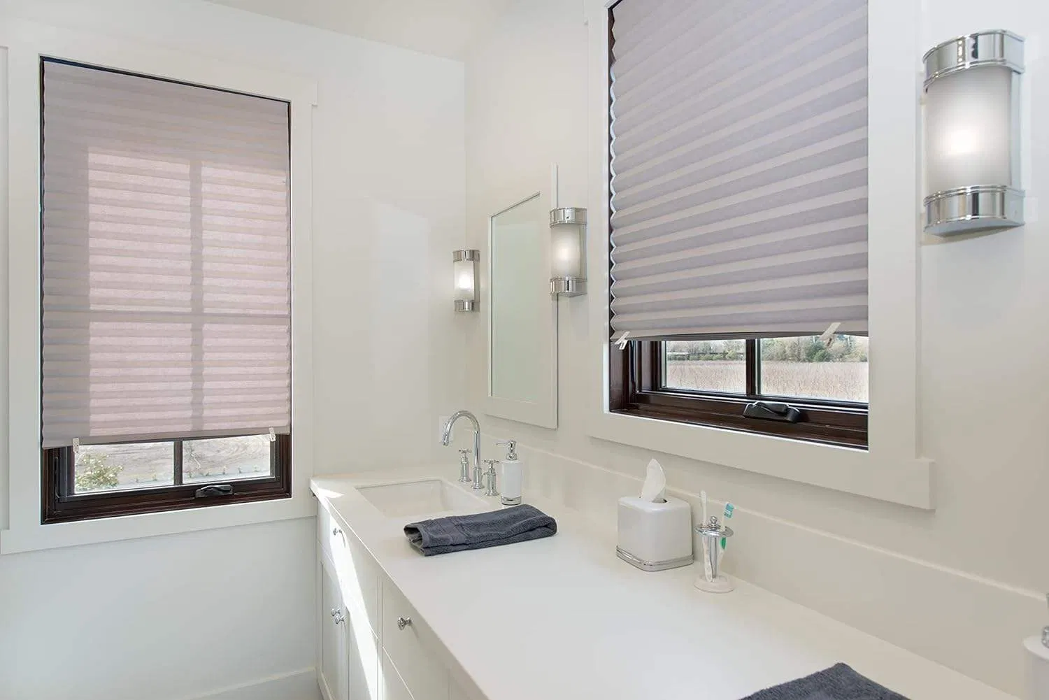 No Drill Blackout Pleated Paper Shades Easy Lift Trim-at Home Applied
