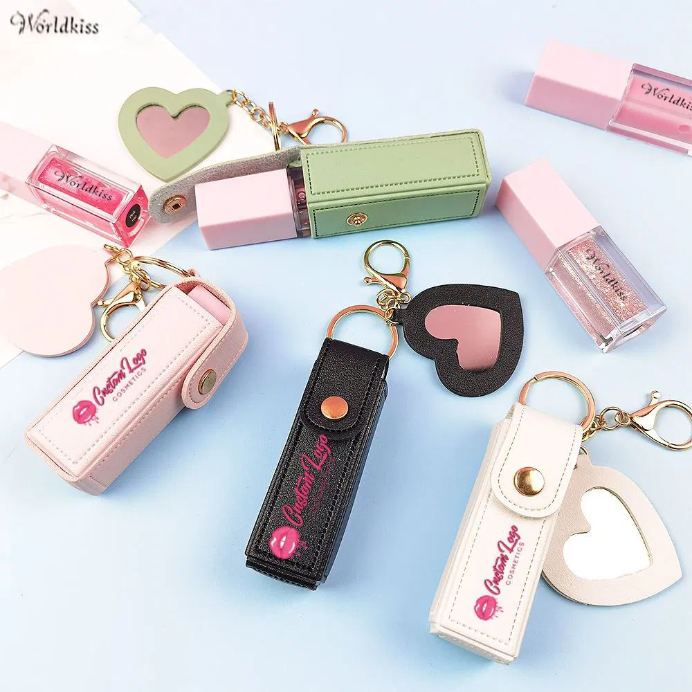 Trendy Leather Keychain Mirror Hydrating Flavored Color Changing Long Lasting Plumping Lip Oil