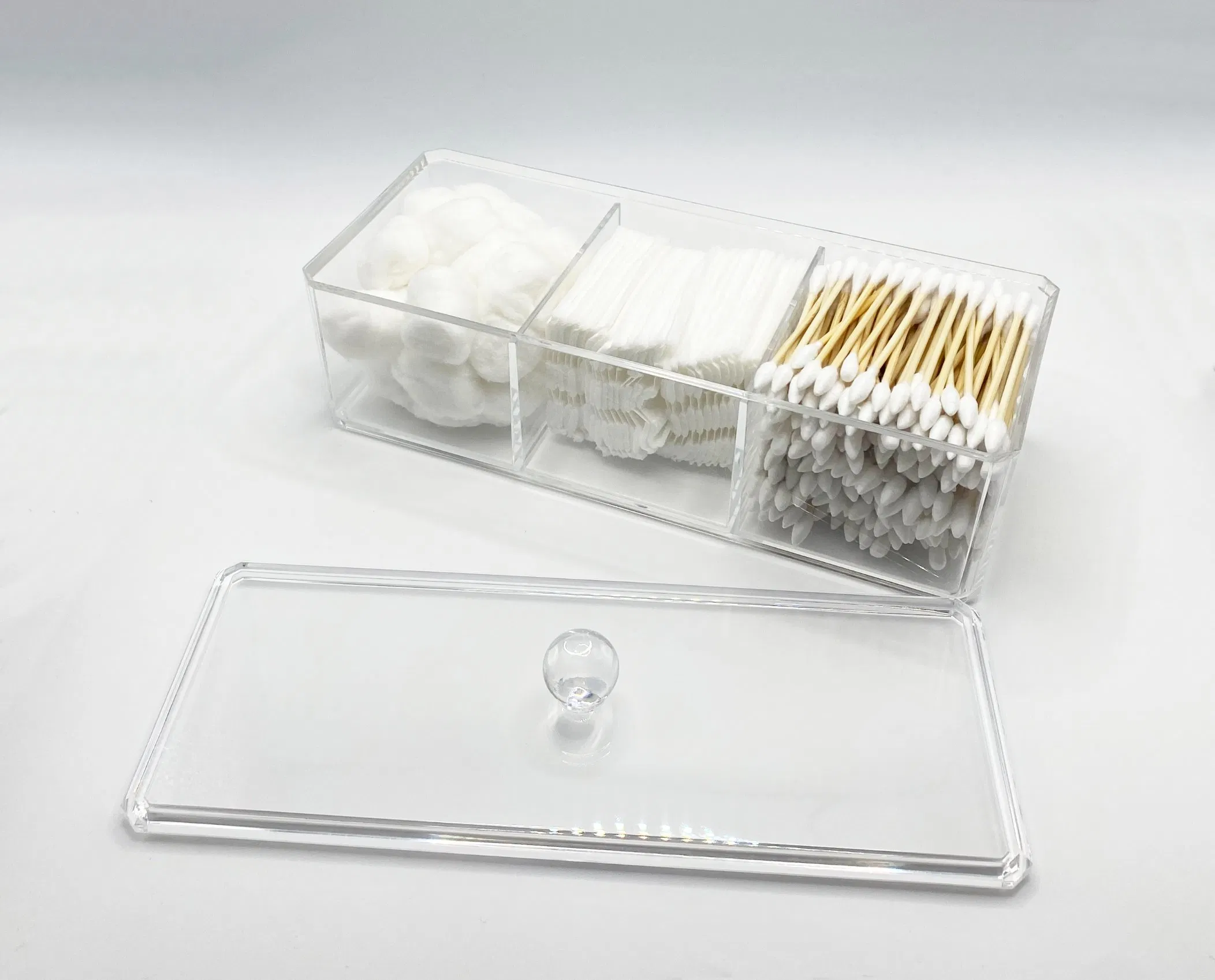 Multi-Purpose 3 Compartments Desktop Makeup Cotton Pads Q-Tip Containers