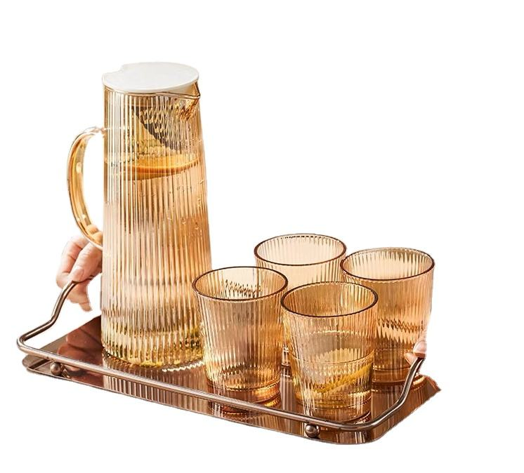 Stripes Plated Color Glass Carafe Water Pitcher with Lid
