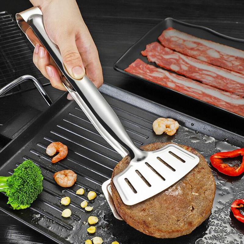 Stainless Steel Clamps Multifunctional Burger Bread Spatulas Fried Fish Veal Barbecue Chicken Meat Strainer Clips Heat Resistant Tong Food Grips Esg12118
