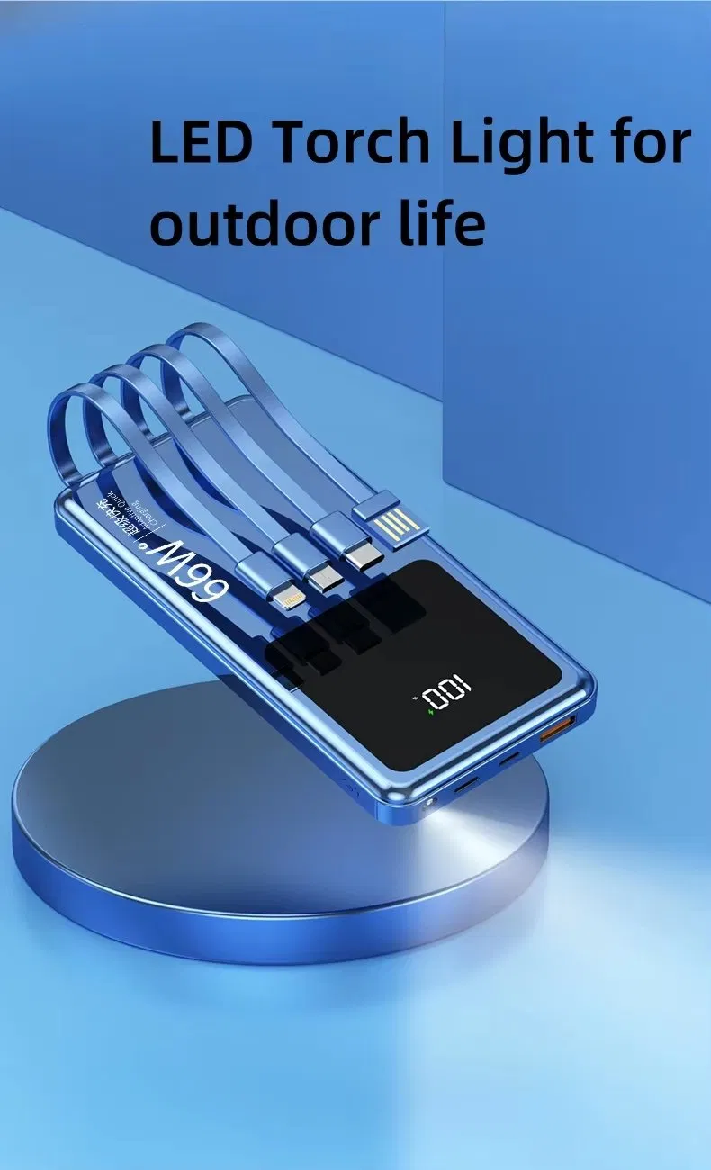 Портативный Power Bank 20000mAh с кабелями, быстрая зарядка 66Вт