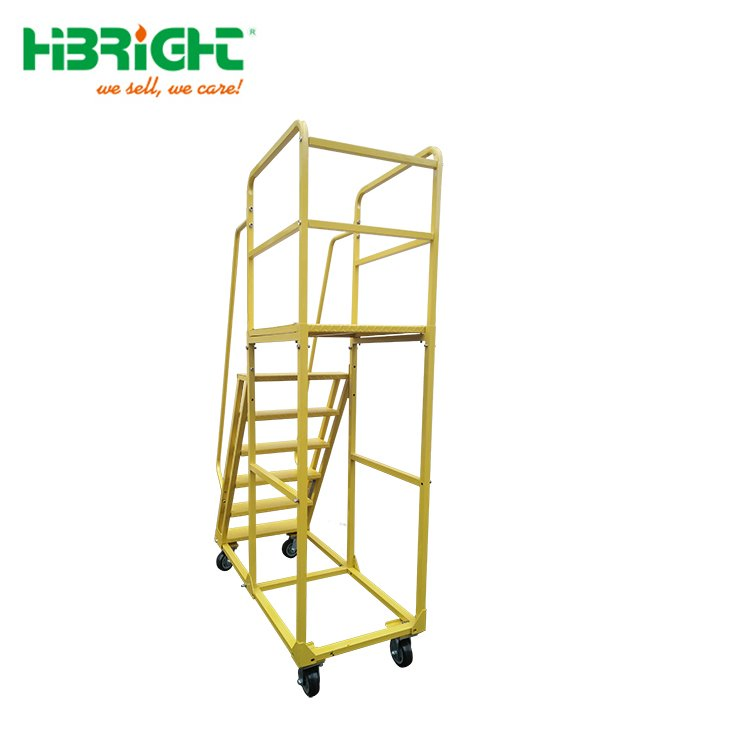 Movable Metal Industrial Ladder Truck Cart with Handrail
