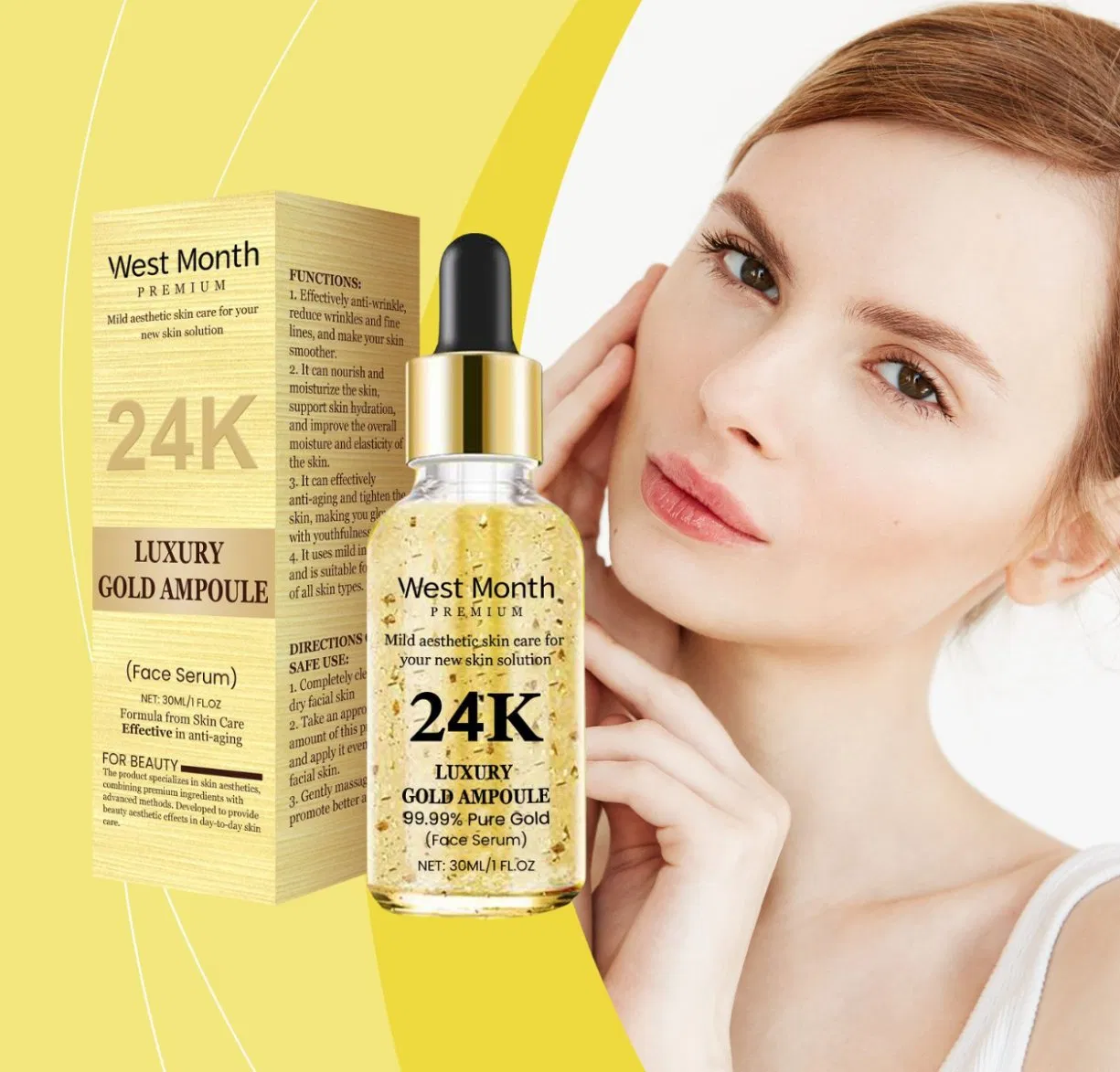 Online Wholesale and Retail 24K Luxury Gold 30ml Moisturizing Face Essential Liquid 24K Gold Serum 24K Anti Wrinkle Brightening Skin Moisturizing Face Serum