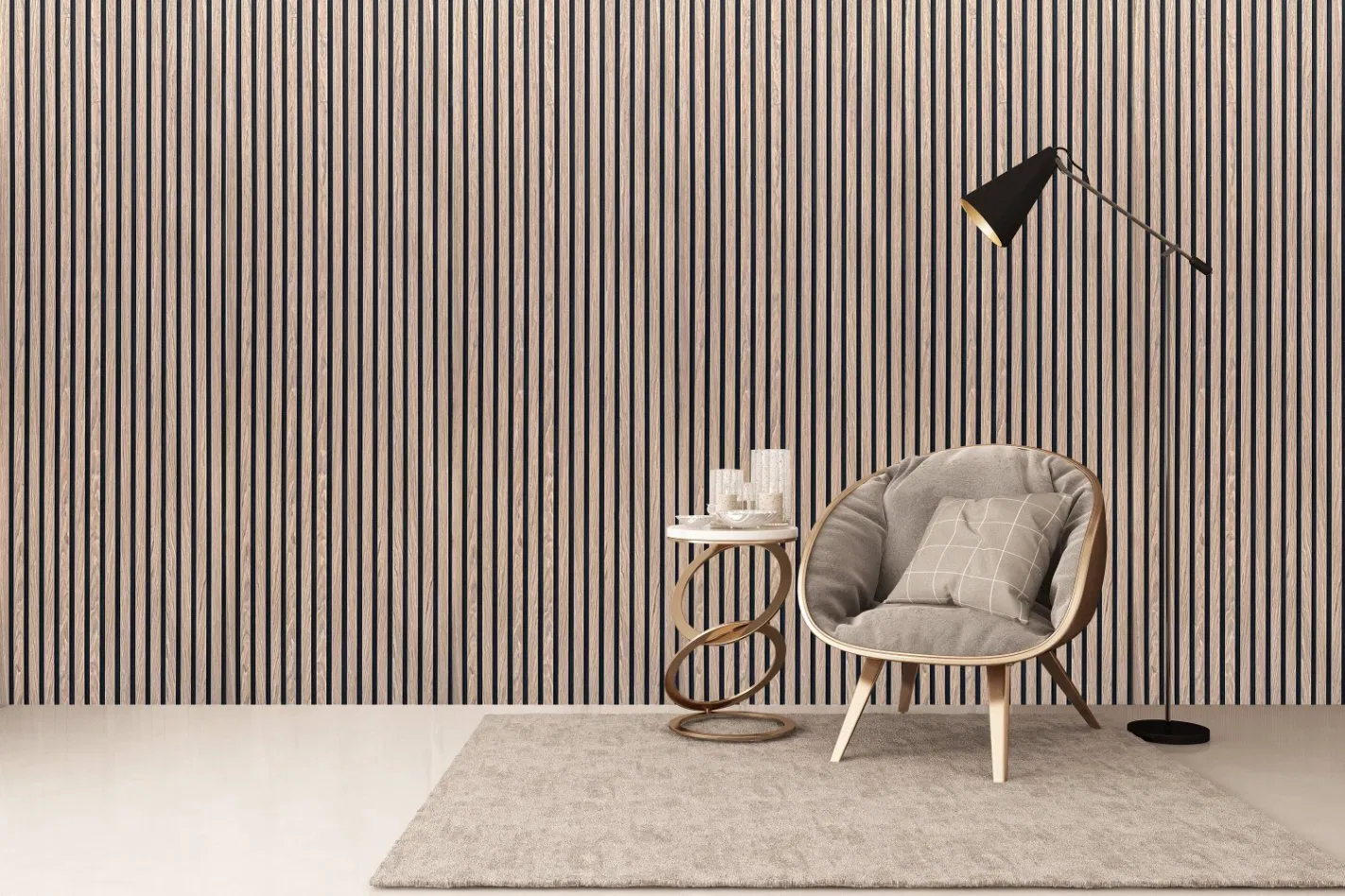 High Quality New Style Wood Veneer Polyester Pet Solid Wooden Slatted Acoustic Panel
