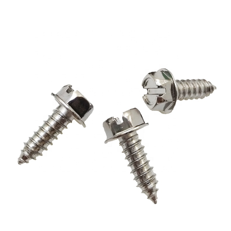 Zinc Plated Slotted Hex Washer Head Sheet Metal Screws for Box, License Plate, Switch Plate