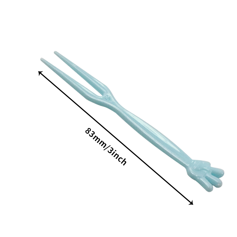 Party Supply Disposable Plastic Tableware 83mm Length PS Plastic Fork for Fruit Sky Blue