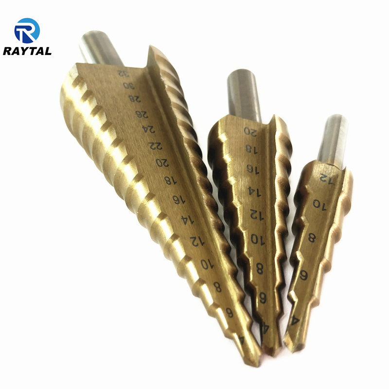 Raytal High Quality Titanium Coated High-Speed Steel 4-32mm Step Drill Bit, with 3-Flats Shank, Straight Flute, Metric Sizes