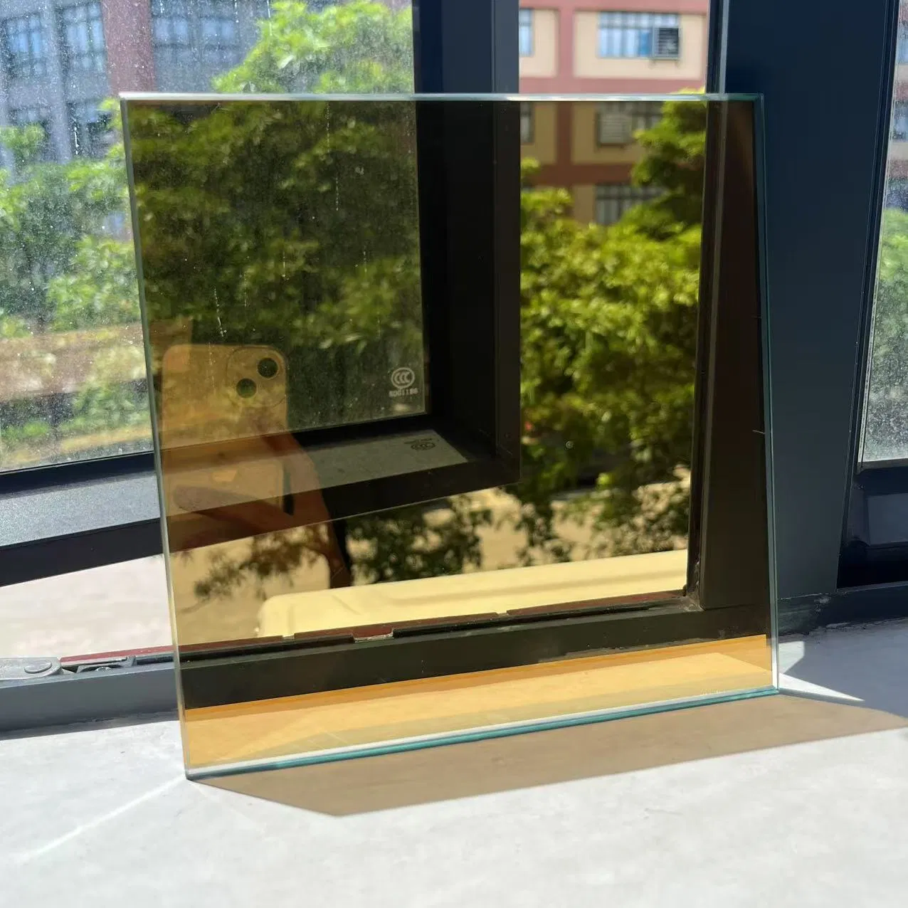 Industrial Exterior Building 6mm Golden Yellow Reflective Glass for Outdoor/Bathroom/Curtain Wall Dark Brown Decoration