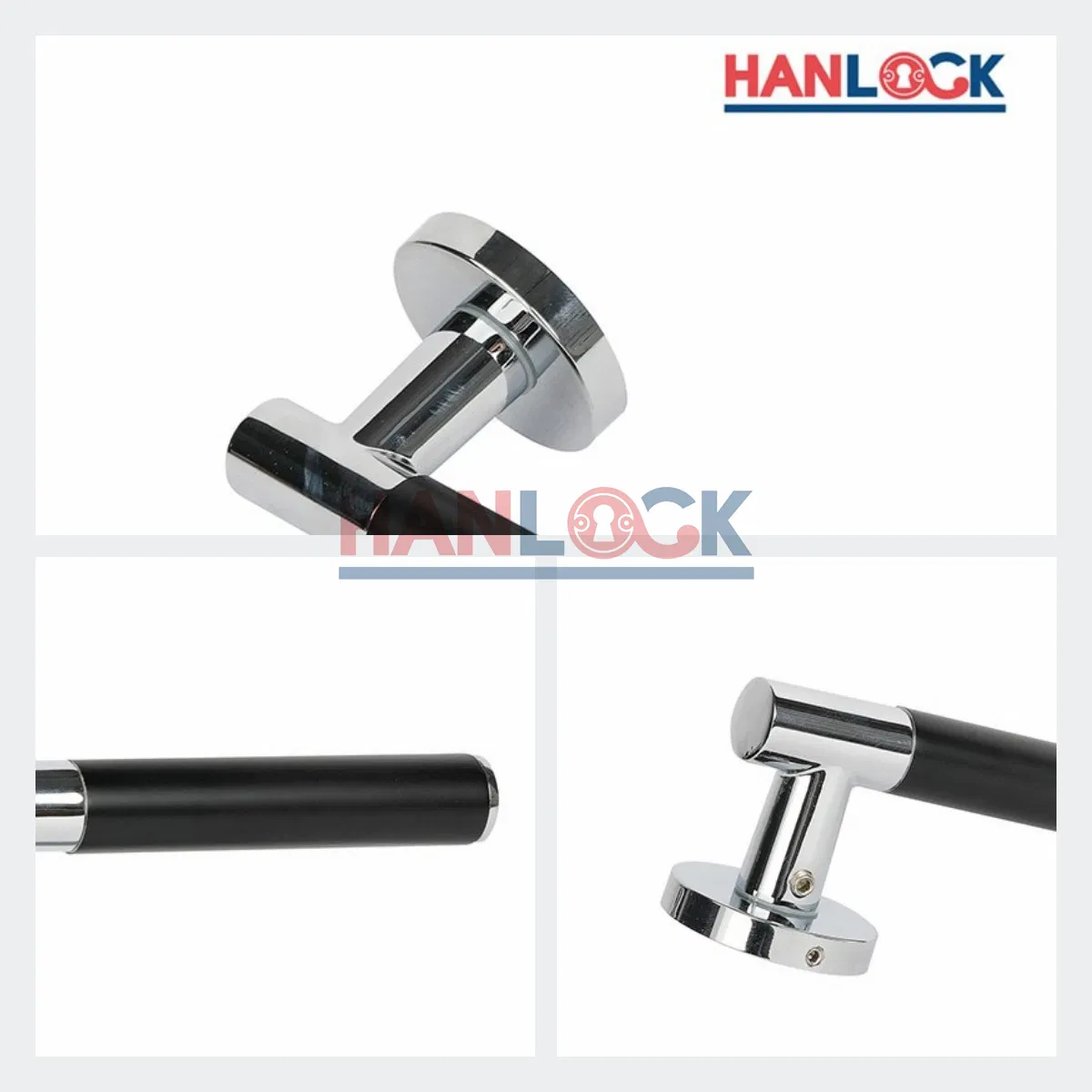 Zinc Alloy Manufactured Black Door Handle on Silver Round Rose