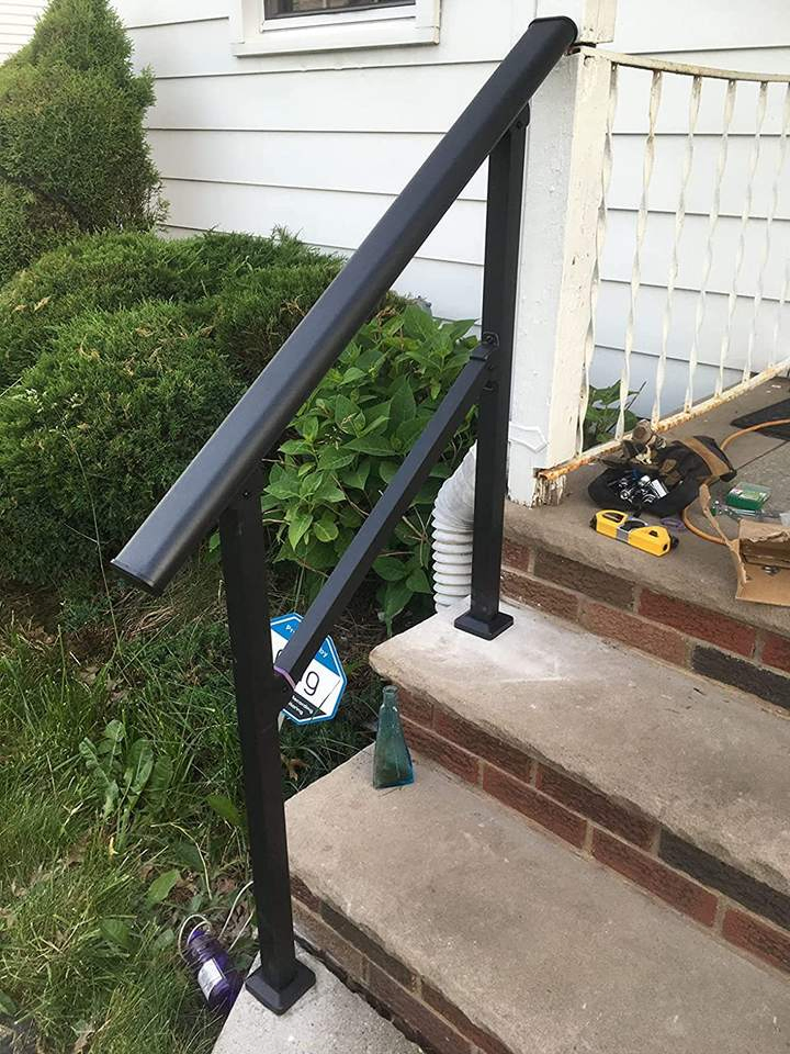 3 Step Outdoor & Indoor Stair Railing Kit Black Balustrades & Handrails for Seniors Porch Hand Rails for Seniors