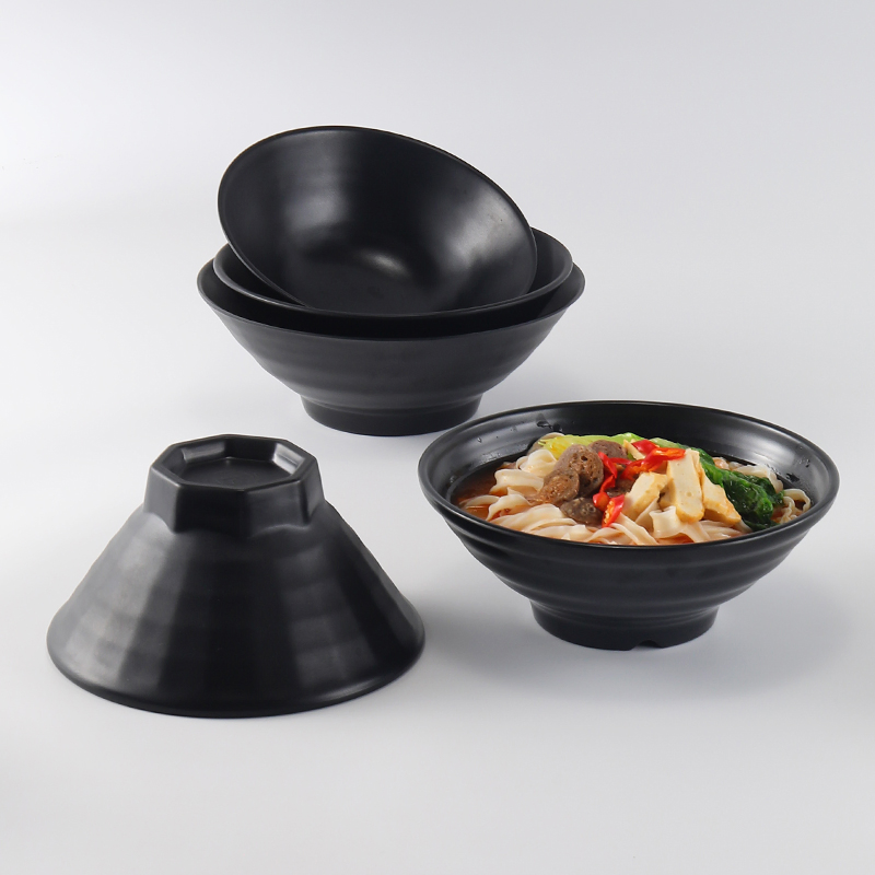 Wholesale High Quality Japanese Ramen Bowl Melamine Black Matte Noodles Serving Bowls