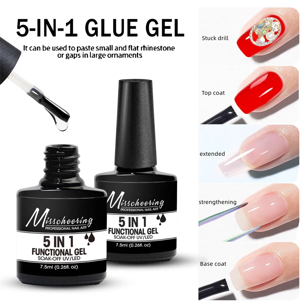 Professional 5 in 1 Functional Nail Art Gel Base Coat Top Coat Building Gel Nail Extension Diamonds Glue