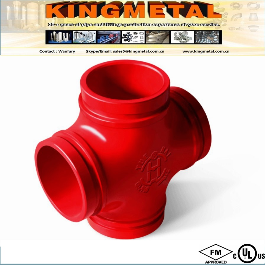 UL Grooved Coupling 4 Way Ductile Iron Threaded Cross Grooved Quick Coupling