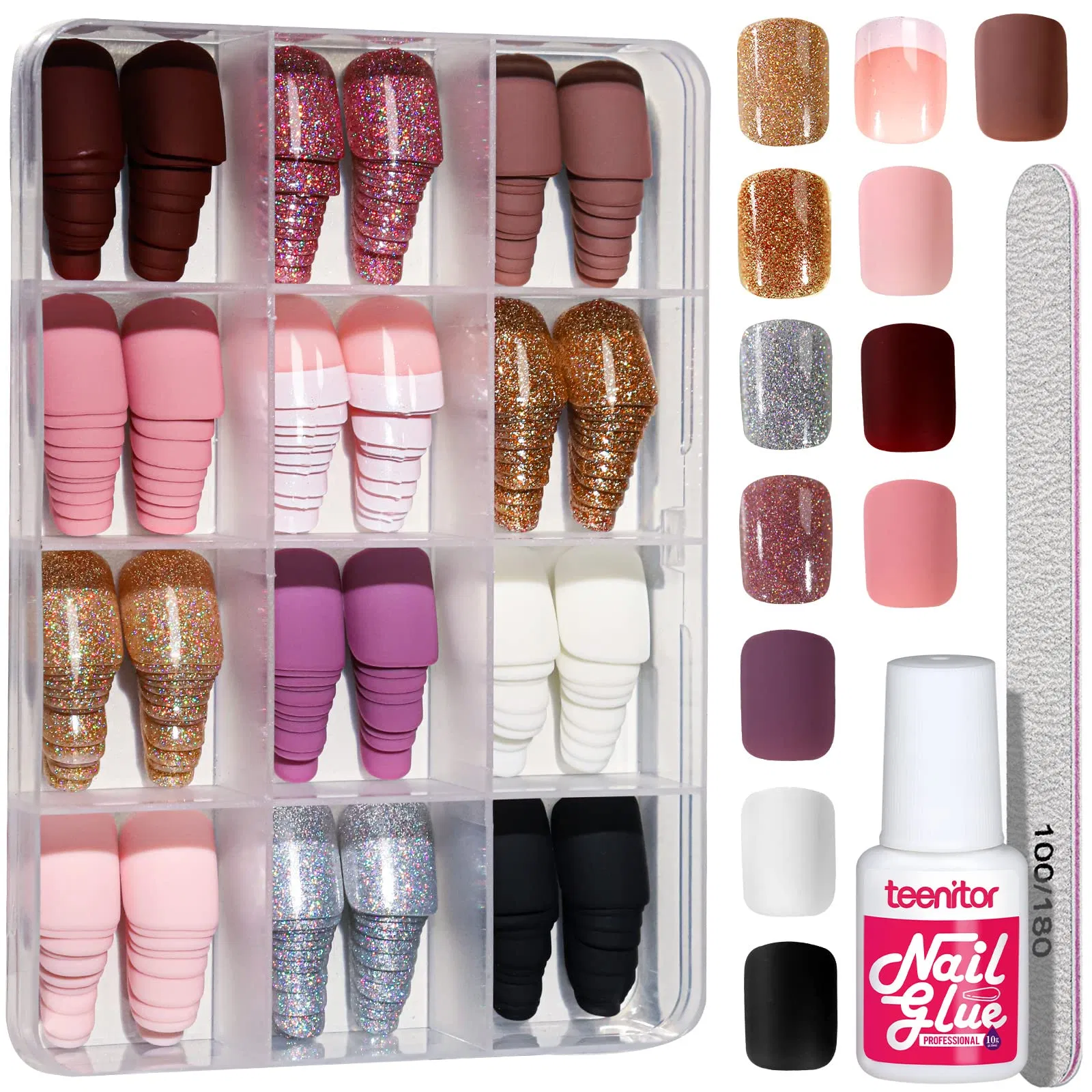 Press on Matte Acrylic Fake Nails, Glitter Press on False Nails