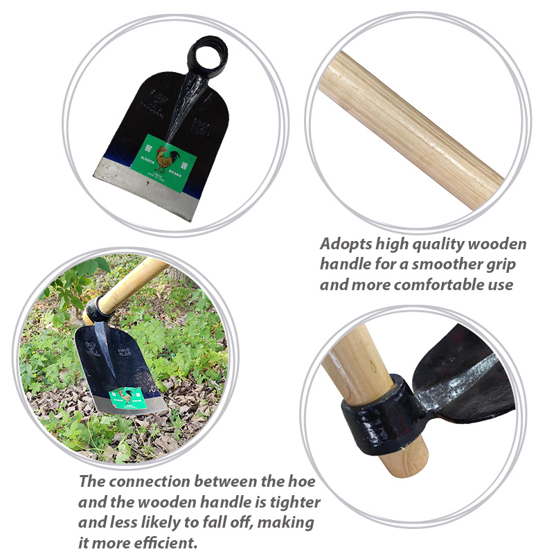 High Quality Farming Agriculture Garden Hoe Wooden Handle with Rail Steel Hoe Head