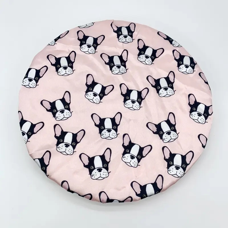 Digital Printed Polyester Satin Fabric Double Layer Pet Dogs Printing Shower Caps