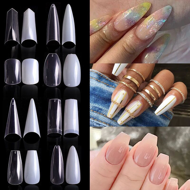 500PCS Artificial Nail Art Tips, Coffin Long Square Stiletto Nail Fake Tip