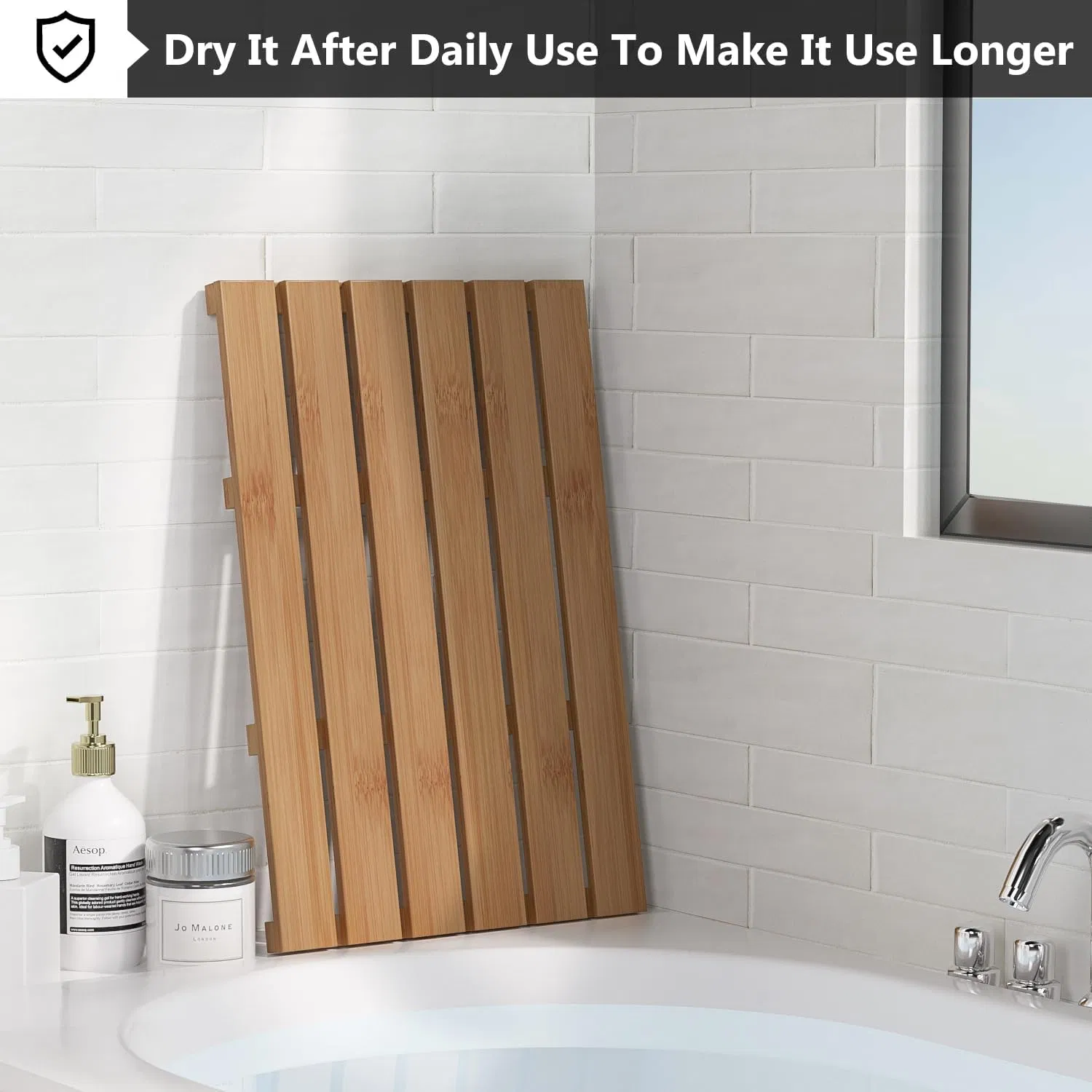 Bamboo Walnut-Colored Shower Mat Bath Mat for Household Use