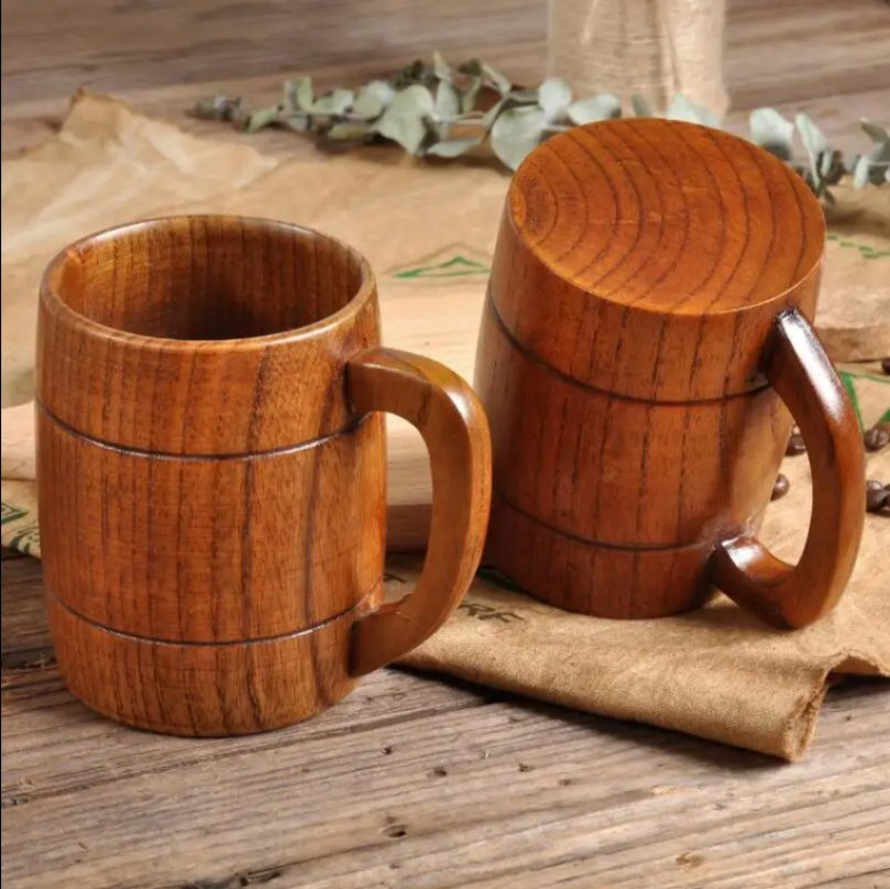 Чашка для кофе из цельного дерева с ручкой