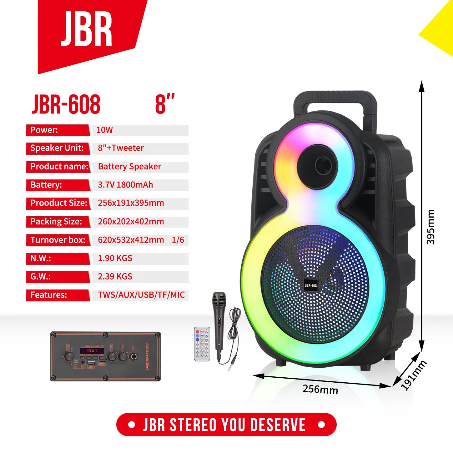 8 Inch Rechargeable Portable Bluetooth Active Speaker Trolley with Colorful LED Lights