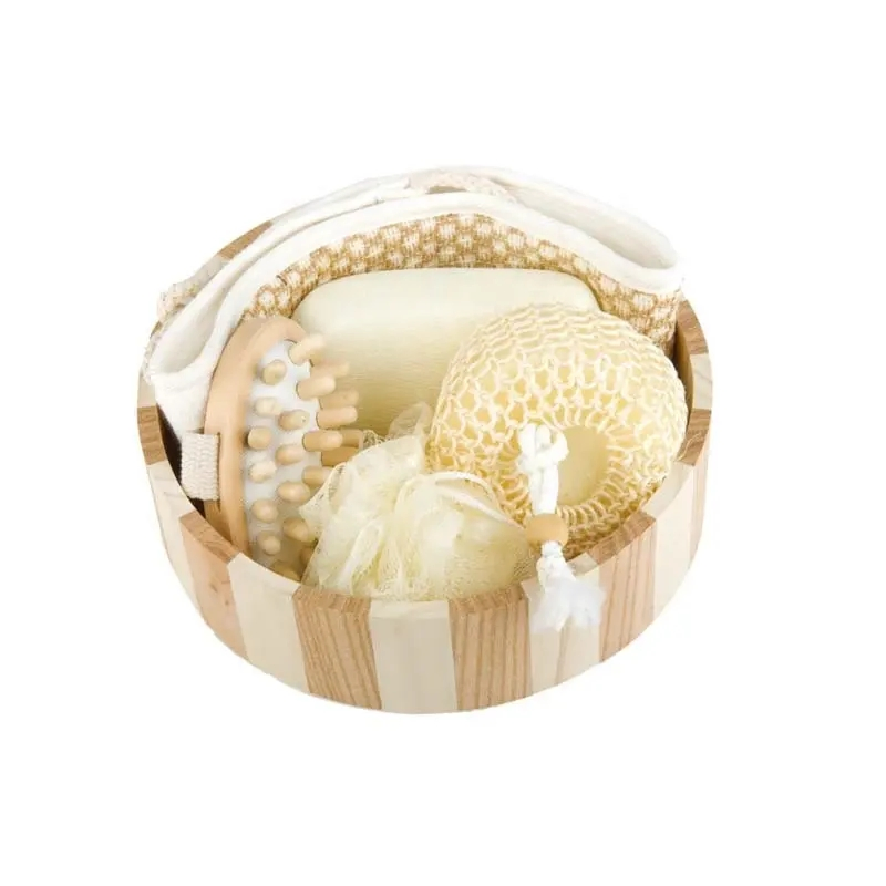 5PCS Wooden Bucket&Nail Brush Bath Gift Set Bath Brush