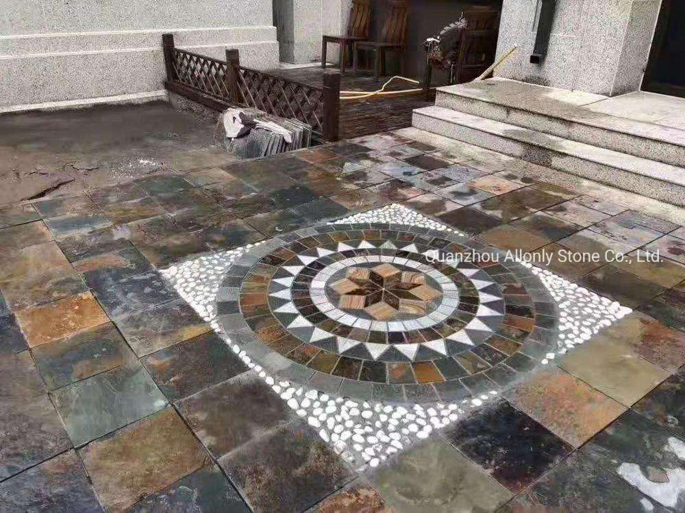 Round Design Slate Multicolor Tile Mosaic Medallion Floor Patterns for Outdoor Flooring