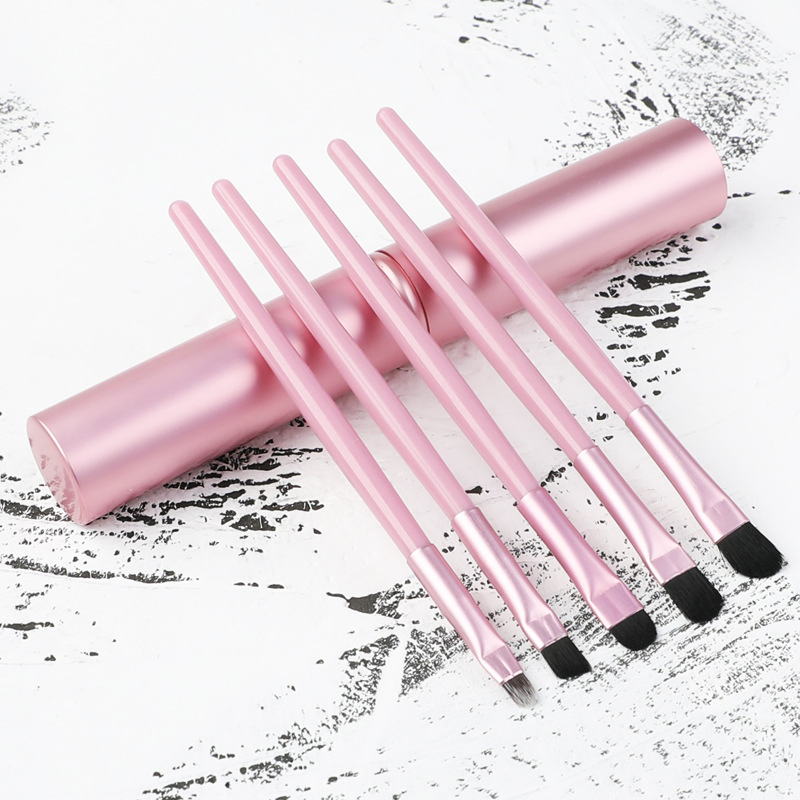 Aluminum Tube 5-Piece Makeup Brush Set, Portable Makeup Brush, Blush, Foundation Brush, Eyeshadow Brush, Eyebrow Brush Tool