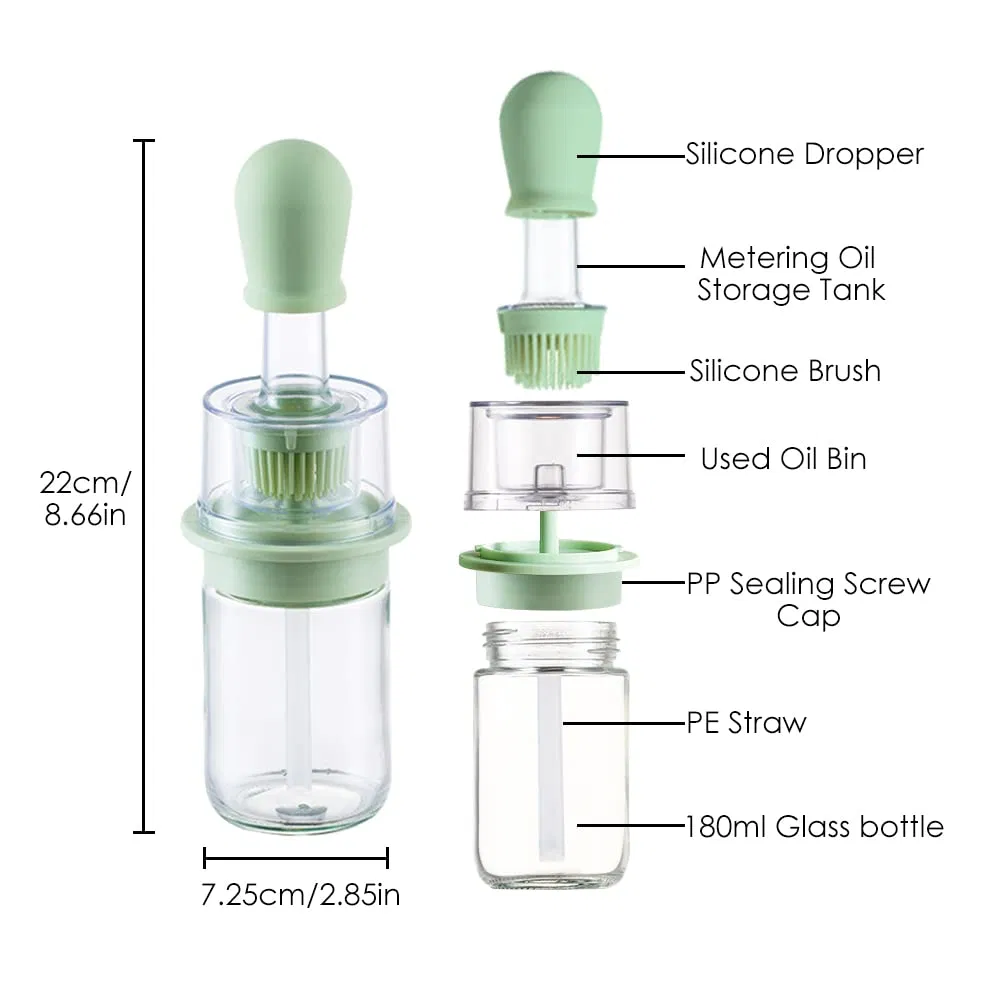 Upgraded 2 in 1 Glass Olive Oil Dispenser Bottle with Extended Silicone Basting Brush for Cooking