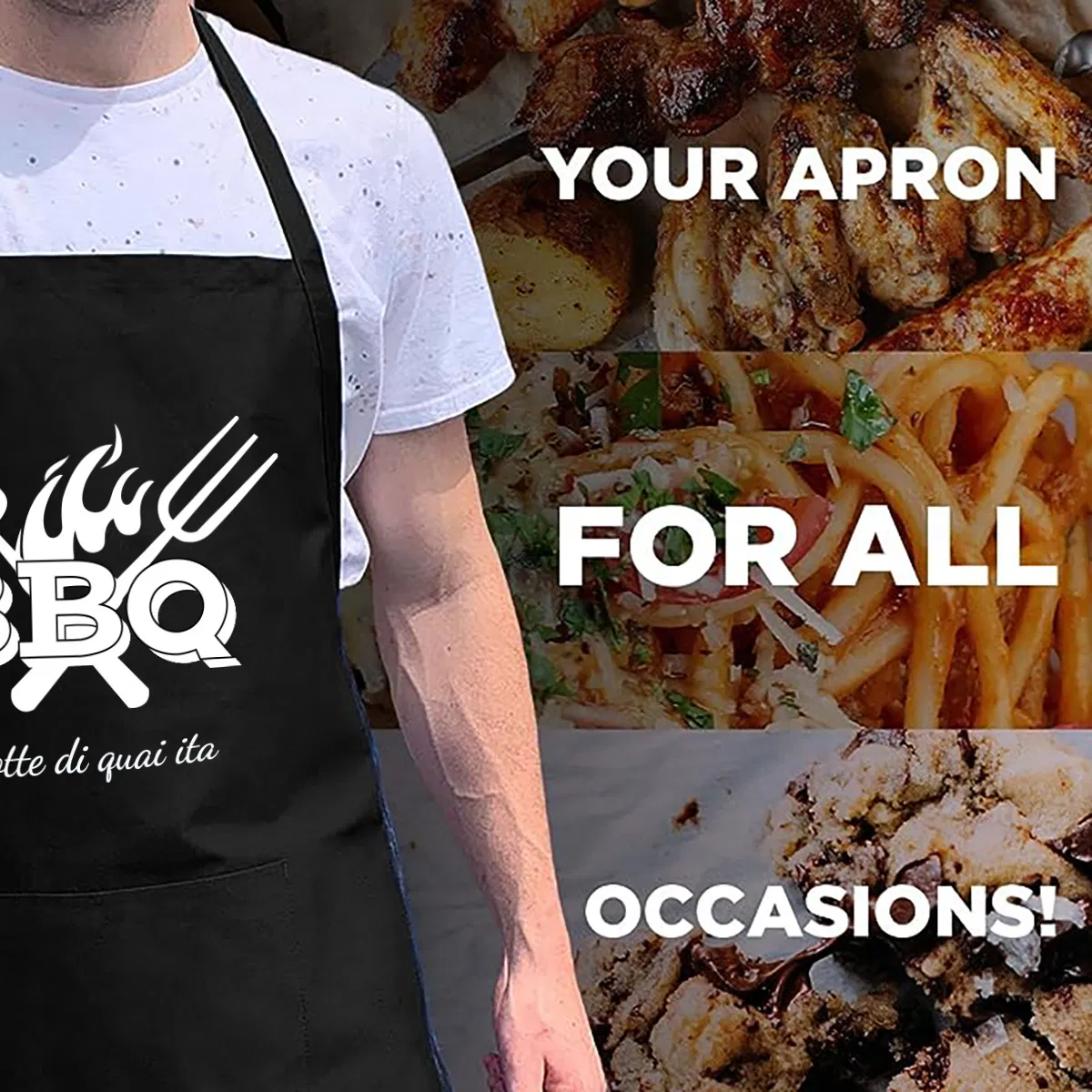 Canvas Apron, Outdoor Barbecue Apron, Wear-Resistant and Scratch-Resistant, Pocket, Letter Heat Transfer Apron