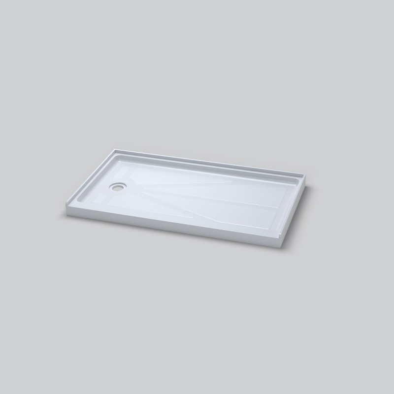Left Drain Hole Rectangle White Acrylic Shower Base for Bathroom