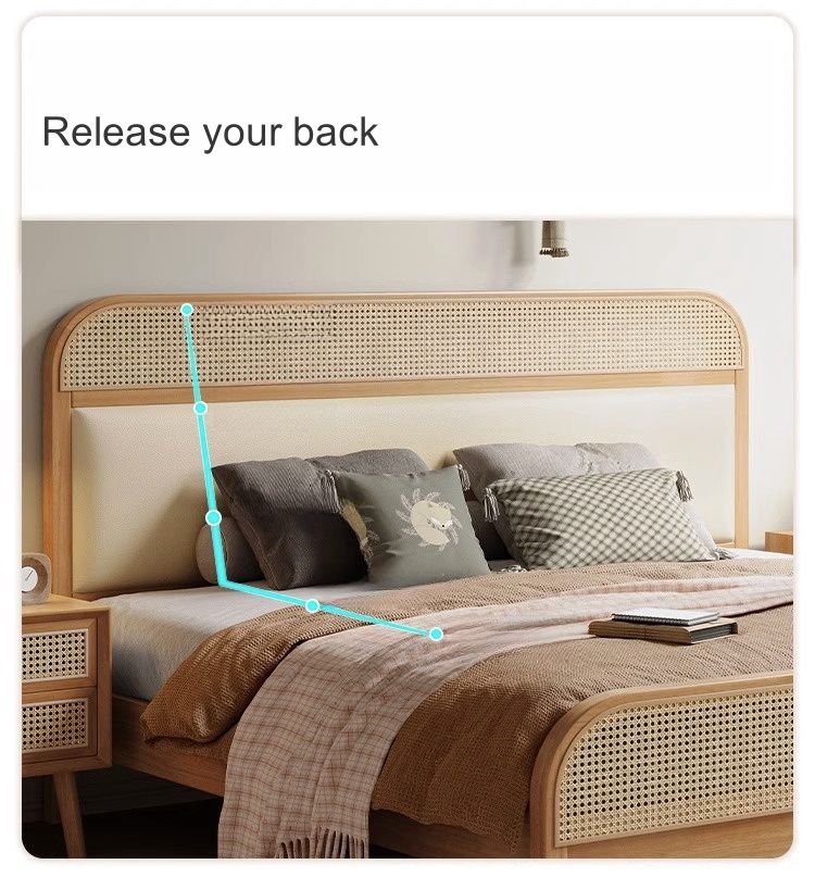 Кровать King Size массив дерева изголовье ротанг