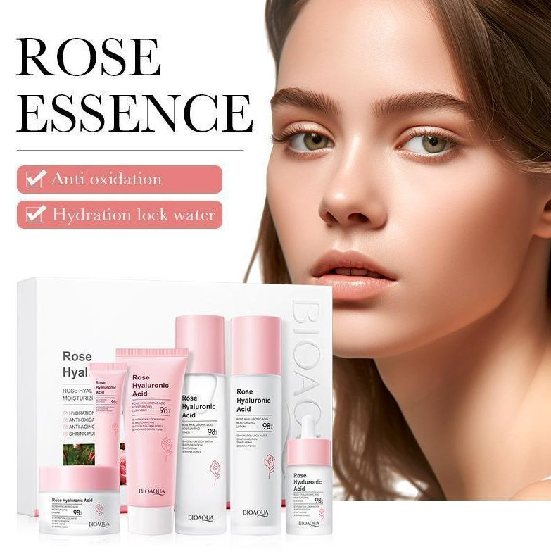 Online Sale Hyaluronic Acid Skin Care Gift Set Rose Skin Care 6-Piece Set Facial Cleanser Toner Face Cream Serum Lotion Eye Cream Set