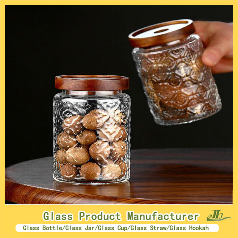 Банка для хранения из боросиликатного стекла с деревянной крышкой