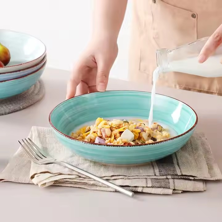 8"Coup Moon Soup Plate with Colour Glaze Stoneware Ceramic Porcelain Tableware