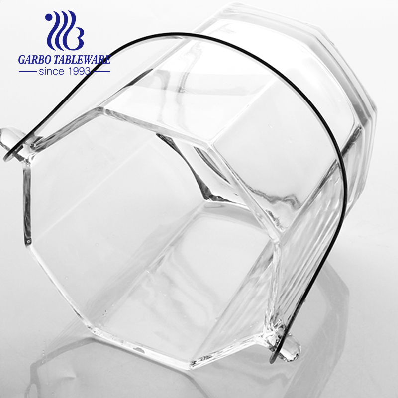 Clear 1L Diamond-Designed Clear High-End Glass Ice Bucket with Clip and Hanlde