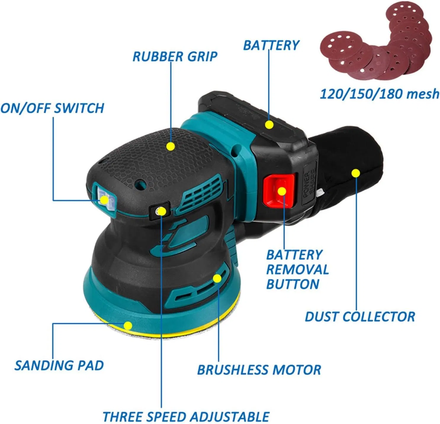 Portable Electric Wall Sander Rechargeable Brushless Woodworking Power Tool for Car Polisher