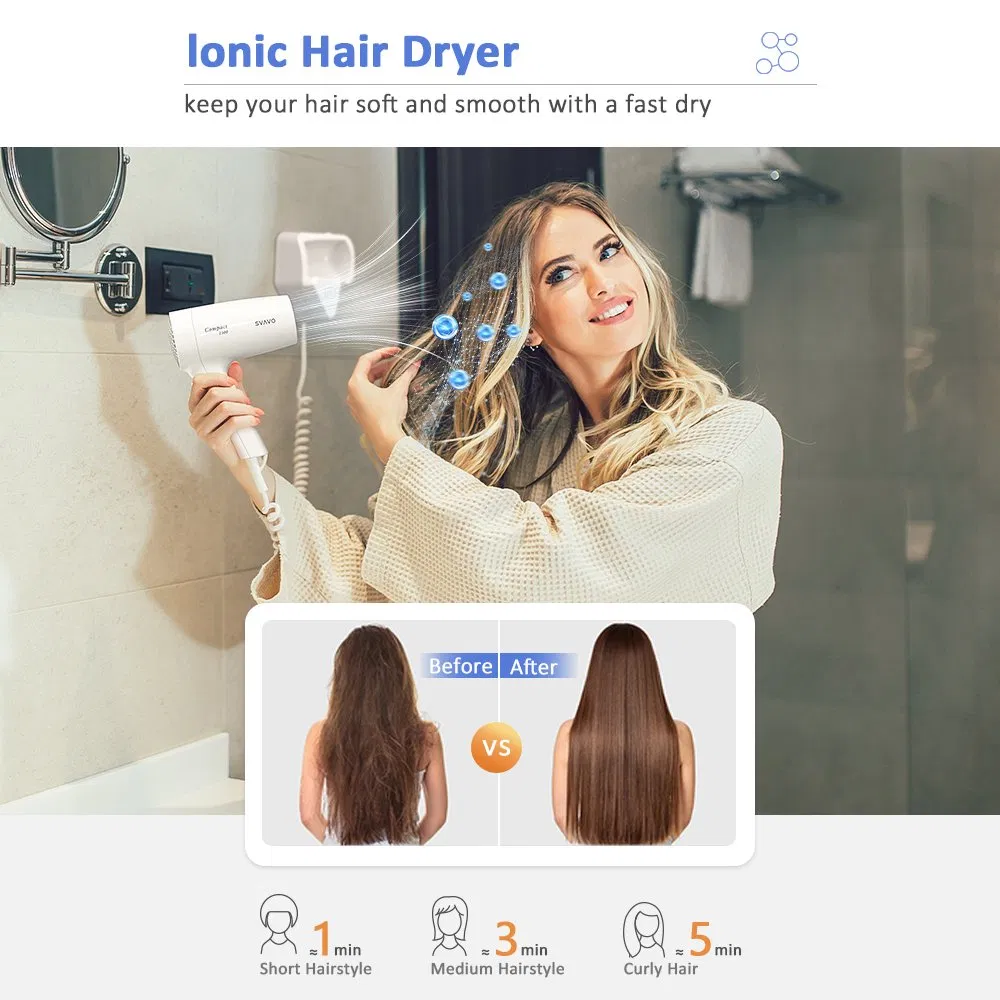 Professional Hotel Bathroom Wall Mounted 1300-Watt Negative Ion Electric Hair Dryer