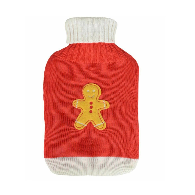 Fashionable Winter Cute Embroidery Double Color Knitted Hot Water Bottle Cover Bag Cover with Custom Logo
